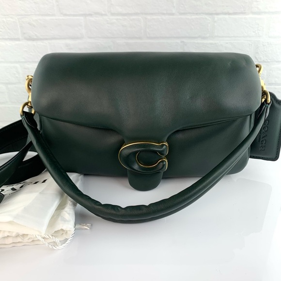 SOLD‼️COACH Pillow Tabby 26 Brass/Amazon Green Shoulder Bag $550 - Picture 2 of 16